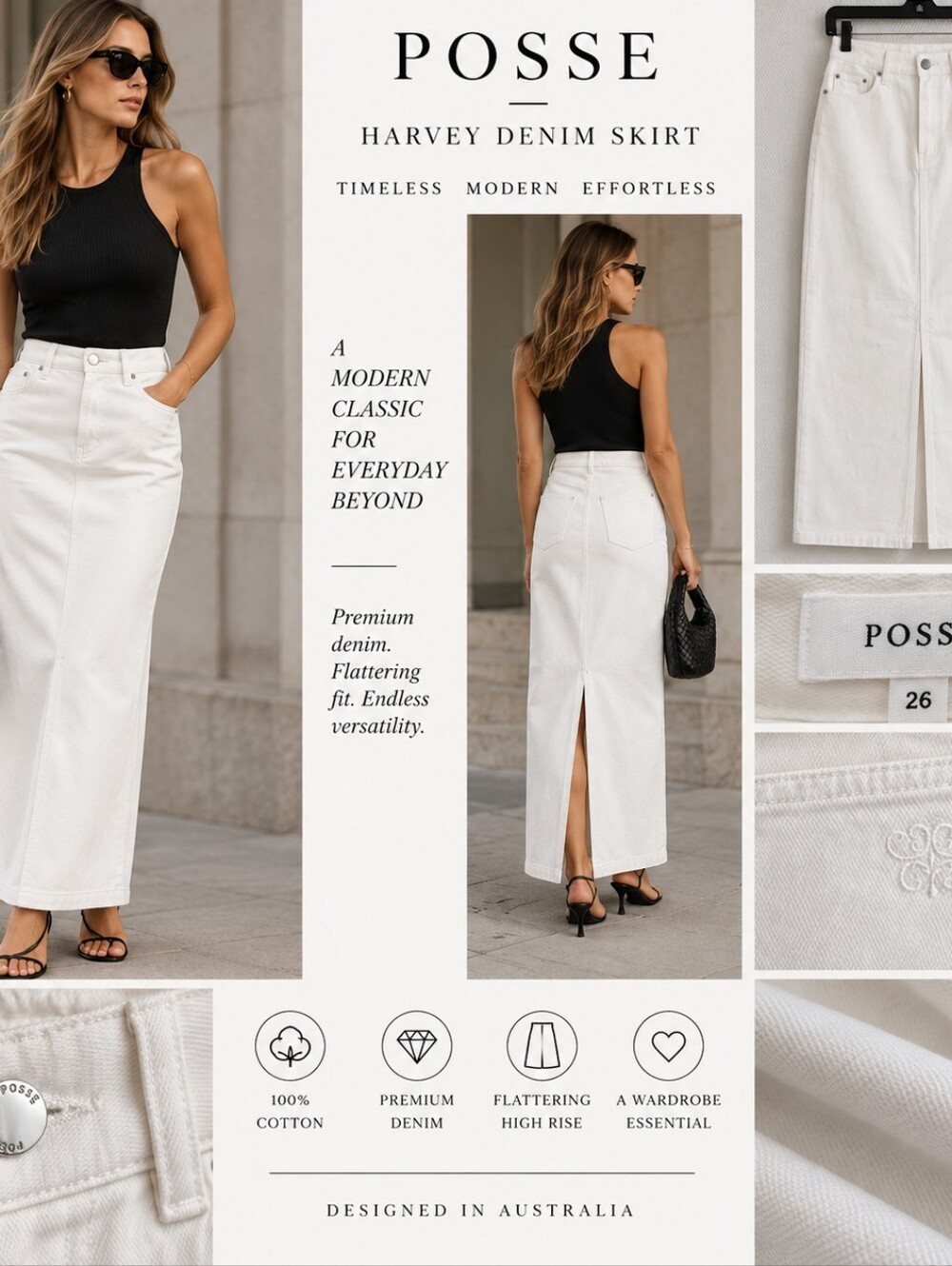 POSSE Harvey Denim Skirt in White - Size 26 (XS/S)